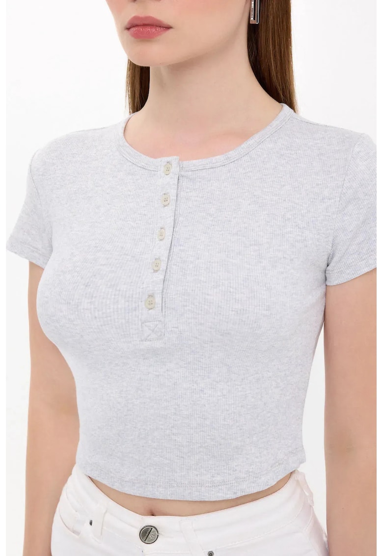 Tricou dama - maneca scurta - guler rotund - gri - bumbac