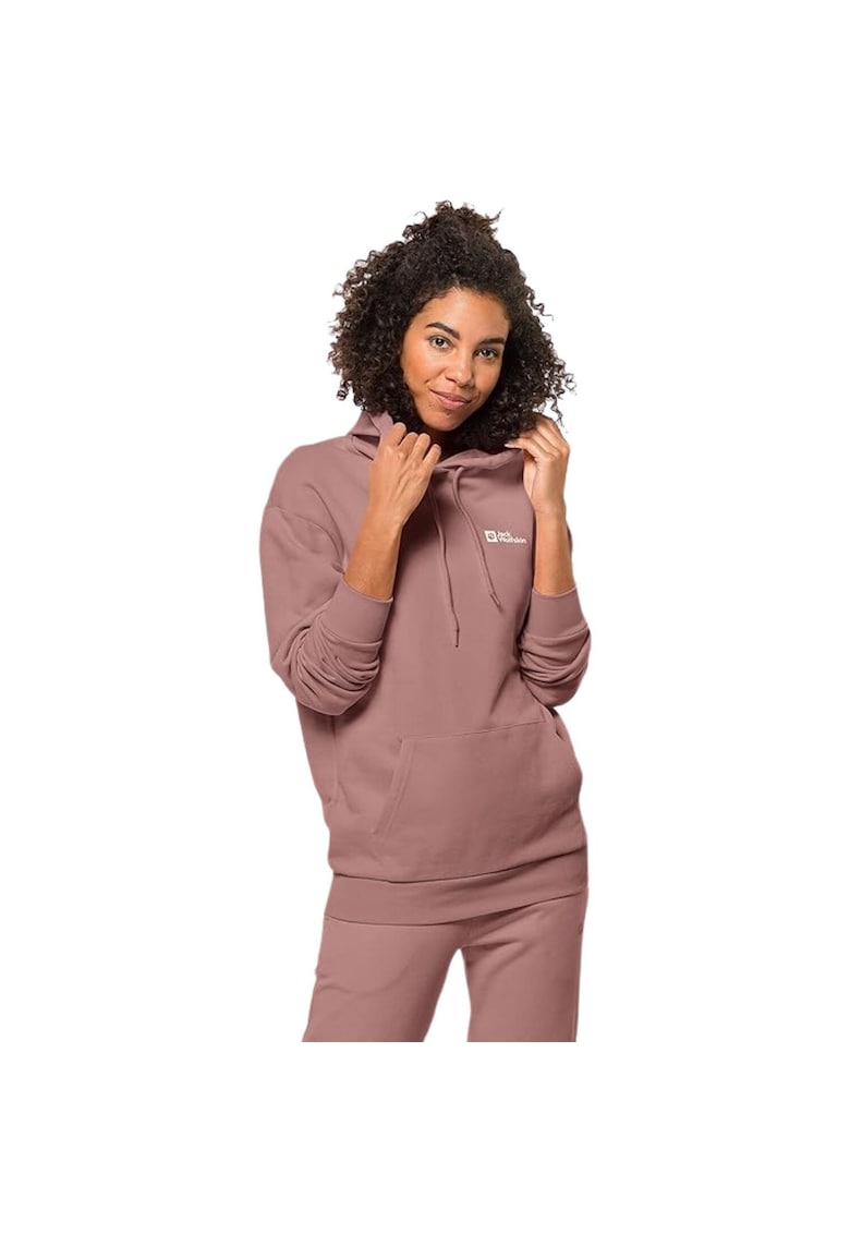 Hanorac sport dama  roz - bumbac organic - gluga - buzunar tip cangur -
