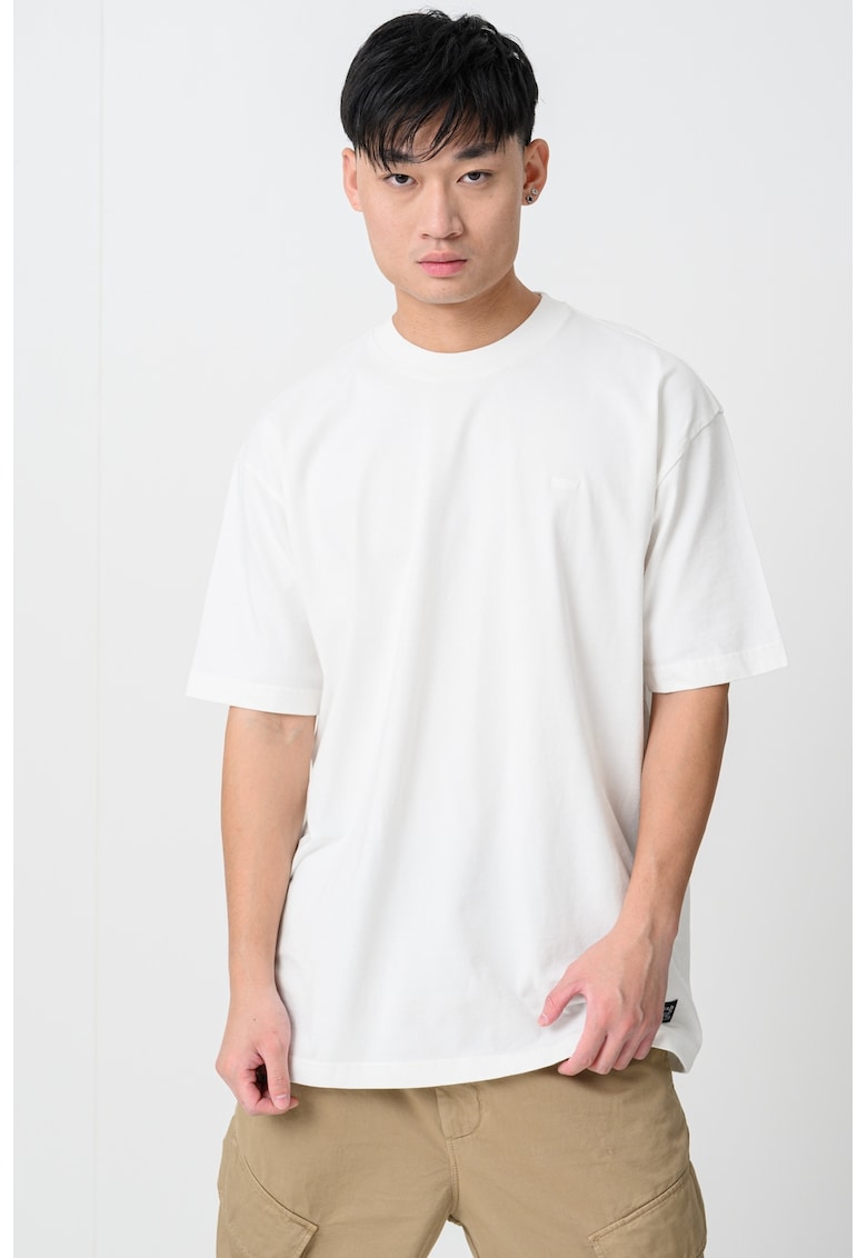 Tricou din bumbac cu decolteu la baza gatului - Alb