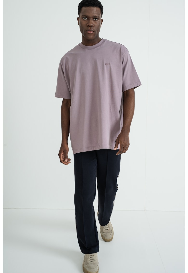 Tricou din bumbac cu decolteu la baza gatului - Lila pal