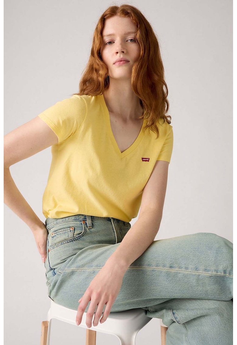 Tricou din bumbac cu decolteu in V Tricou din bumbac cu decolteu in V
