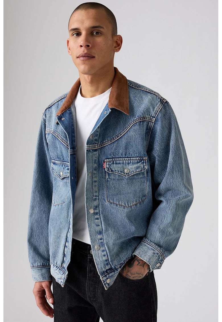 Jacheta din denim cu guler contrastant