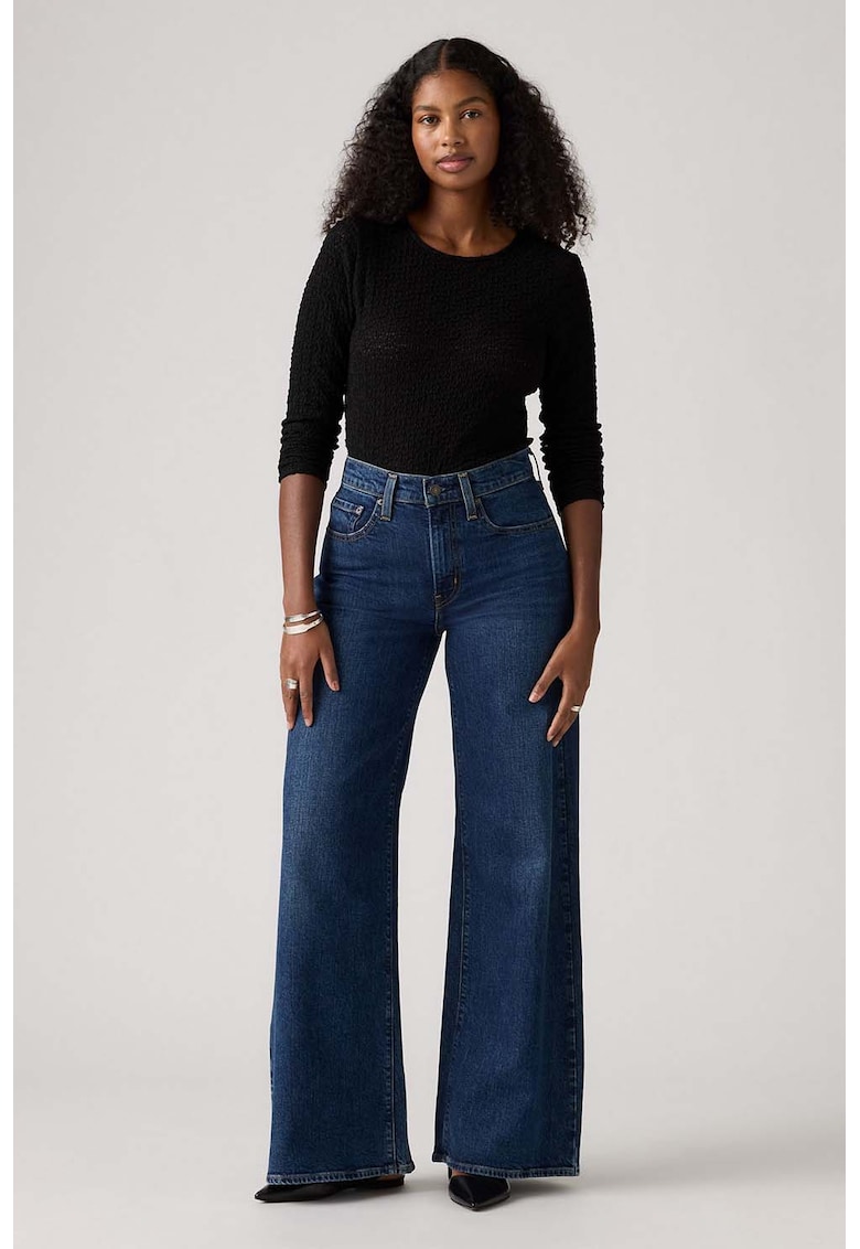 Blugi cu croiala ampla si 5 buzunare - Albastru inchis