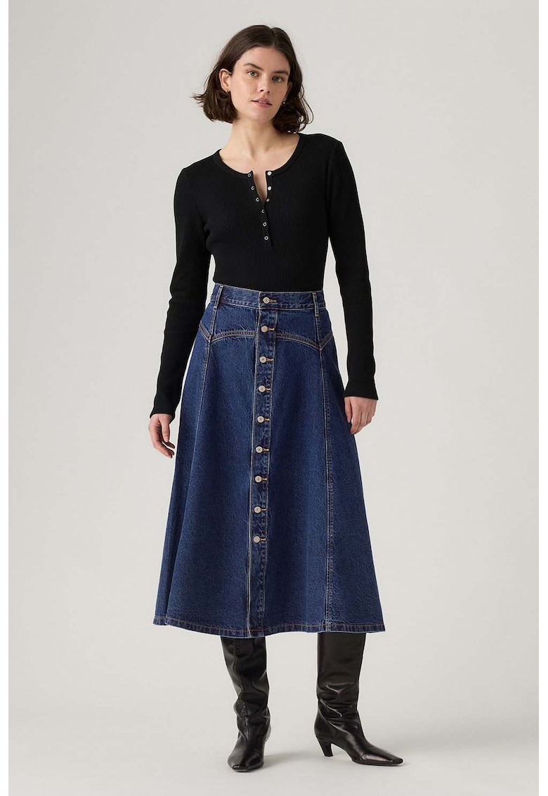 Fusta midi din denim cu nasturi Fusta midi din denim cu nasturi