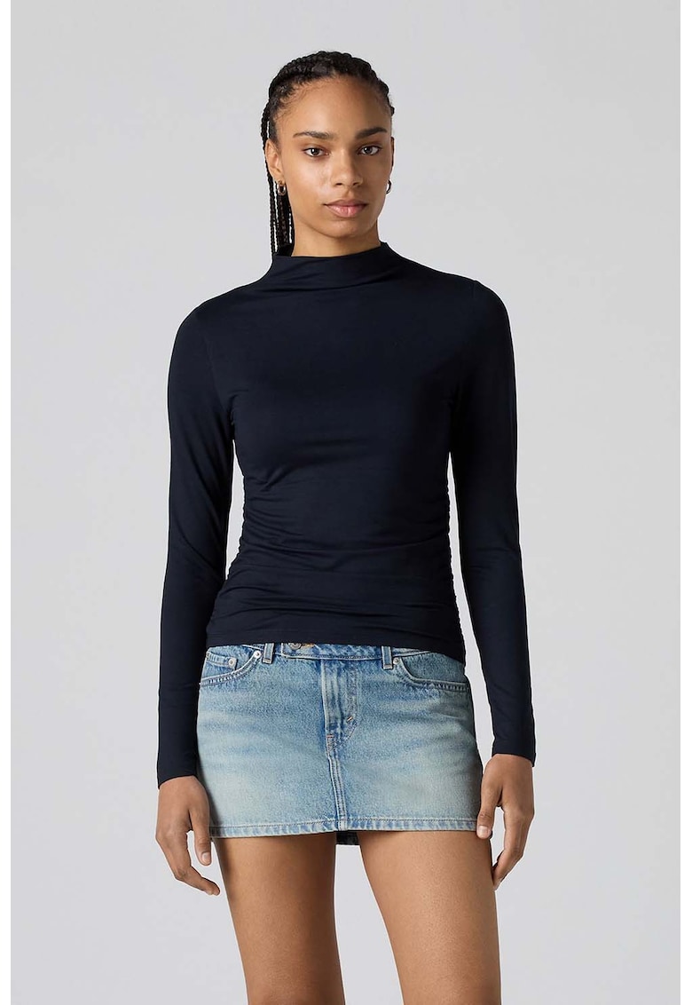 Bluza slim fit uni cu guler inalt