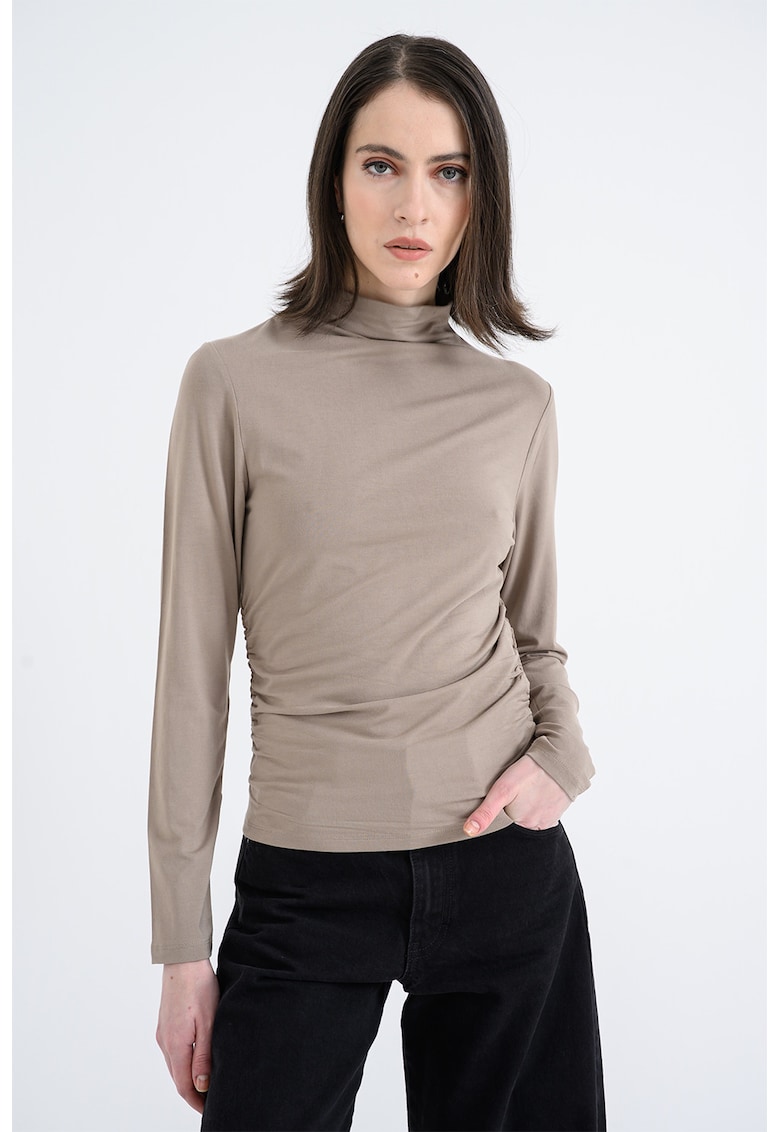 Bluza slim fit uni cu guler inalt