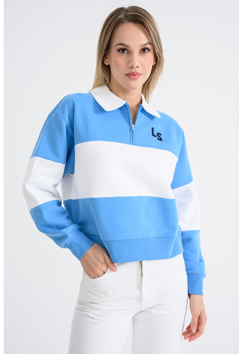 Bluza de trening cu guler polo si model in dungi