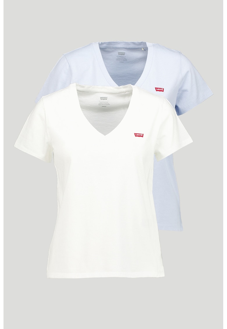 Set de tricouri cu decolteu in V -2 piese - Alb/Albastru