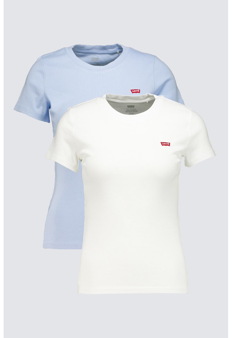 Set de tricouri slim fit de bumbac cu decolteu rotund - 2 piese - Alb/Albastru pastel