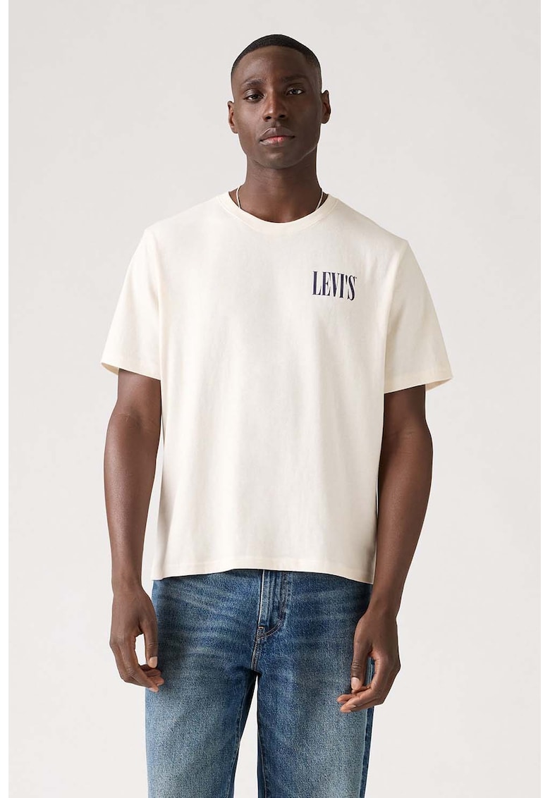 Tricou lejer de bumbac - Alb fildes/Indigo