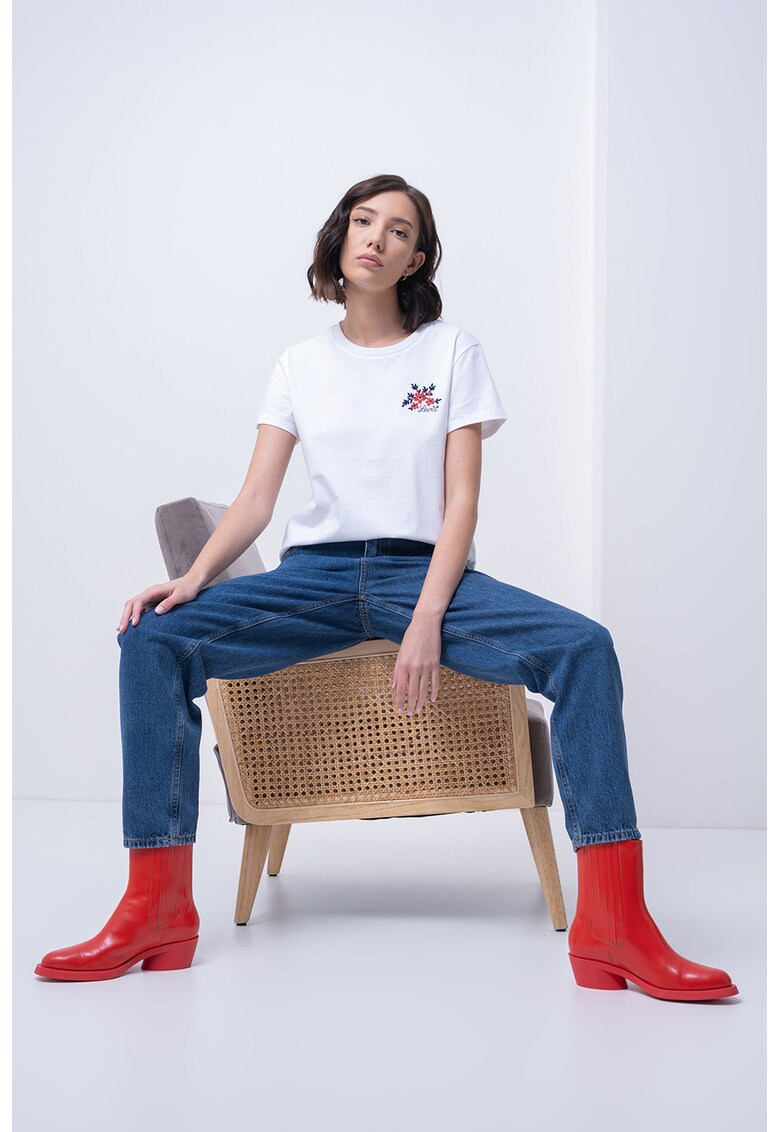 Tricou de bumbac cu decolteu la baza gatului