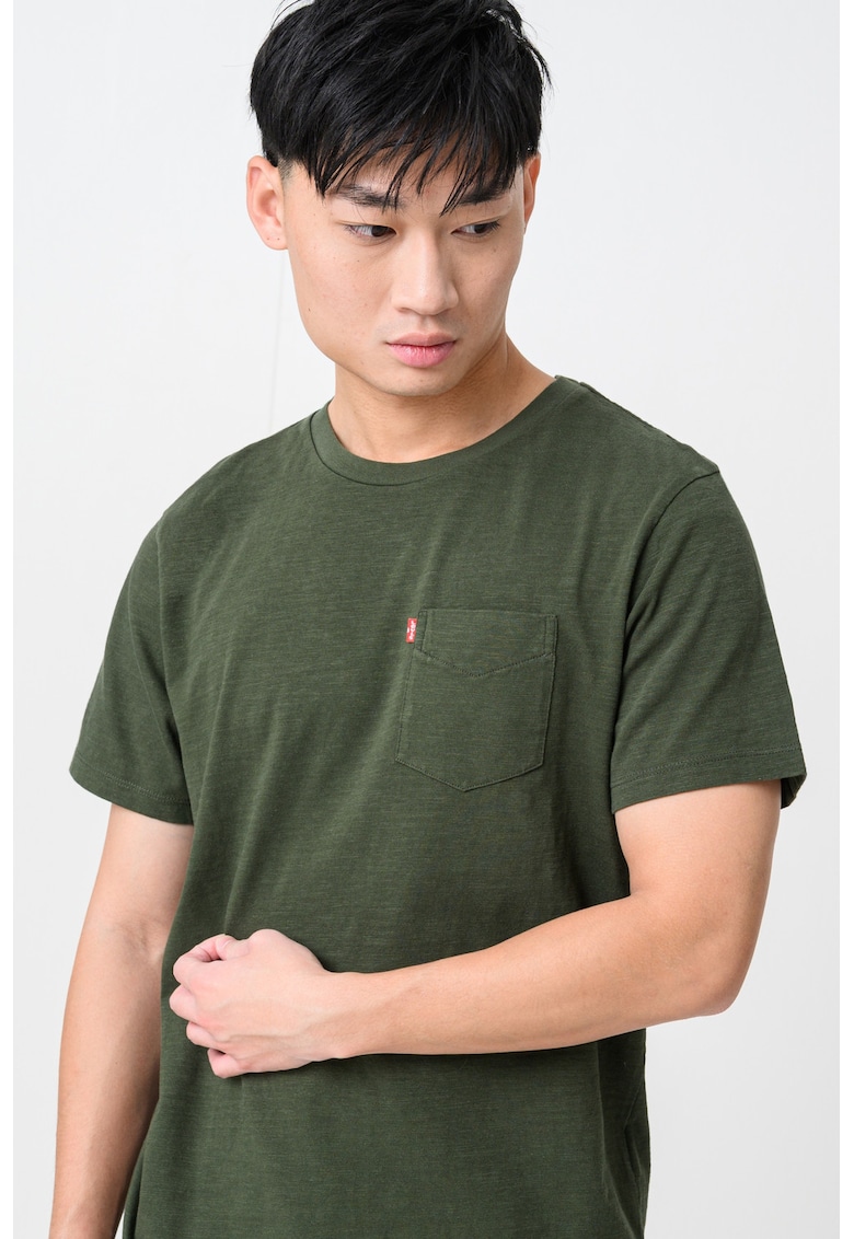 Tricou de bumbac cu buzunar pe piept - Verde