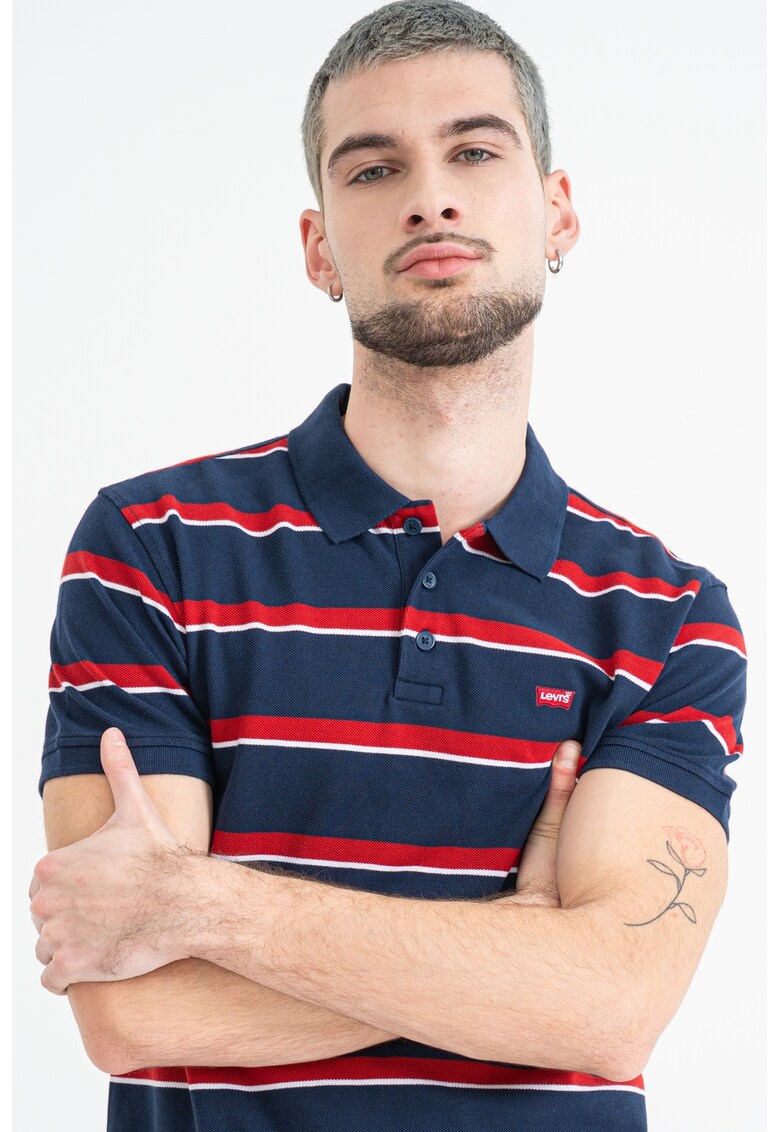 Tricou polo in dungi Housemark - Rosu/Bleumarin