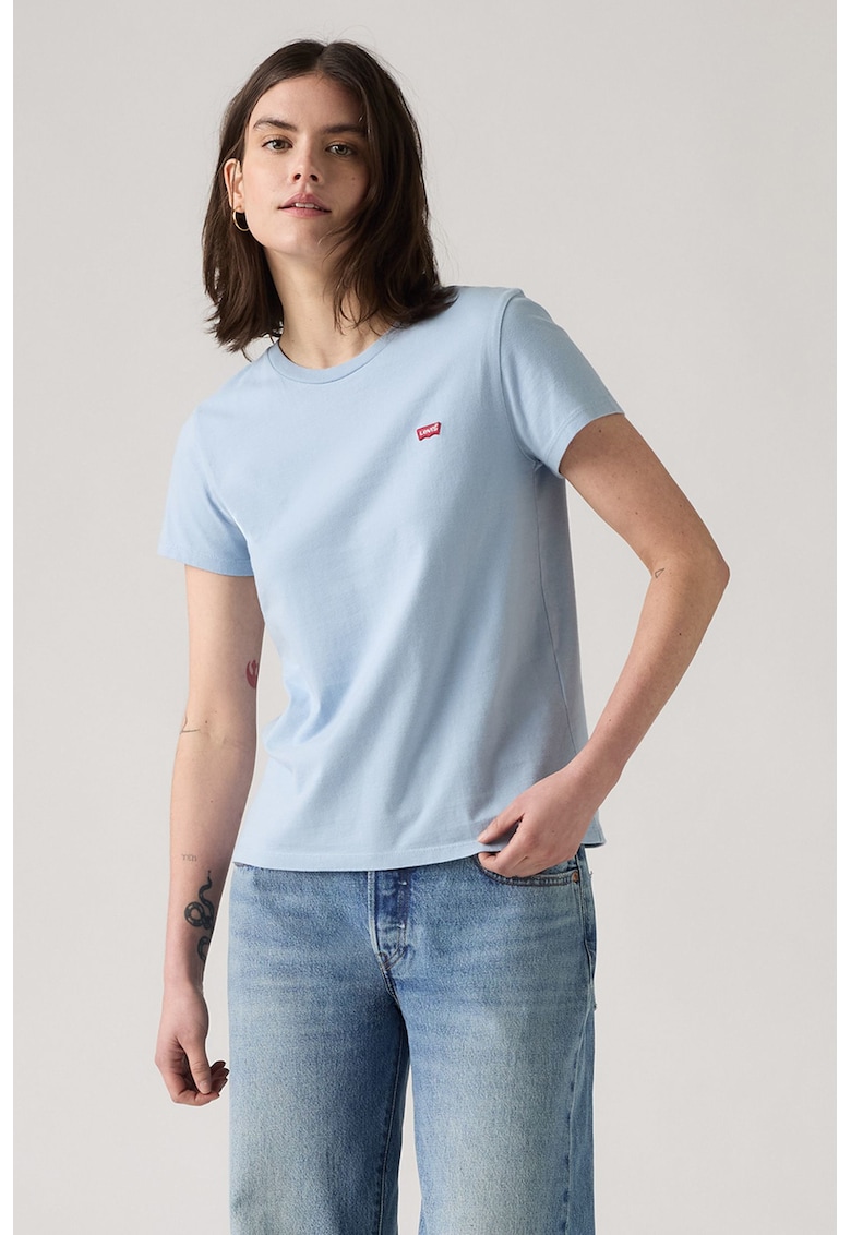 Tricou din bumbac cu decolteu la baza gatului - Rosu/Albastru pastel/Alb optic