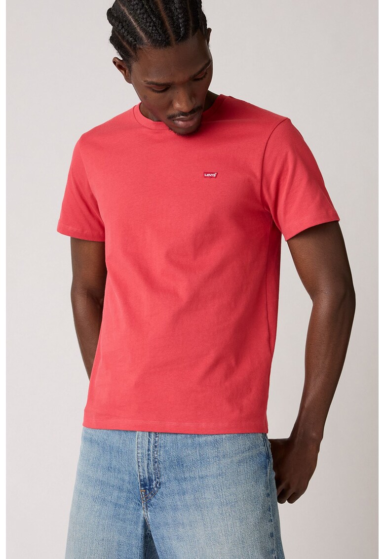 Tricou cu decolteu la baza gatului - Coral/Alb optic