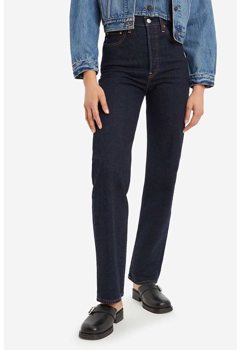 Blugi drepti cu talie inalta - Albastru ultramarin