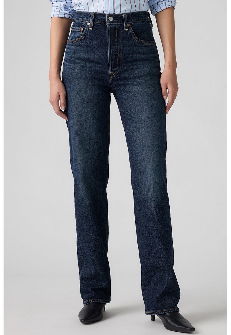 Blugi drepti cu talie inalta - Bleumarin
