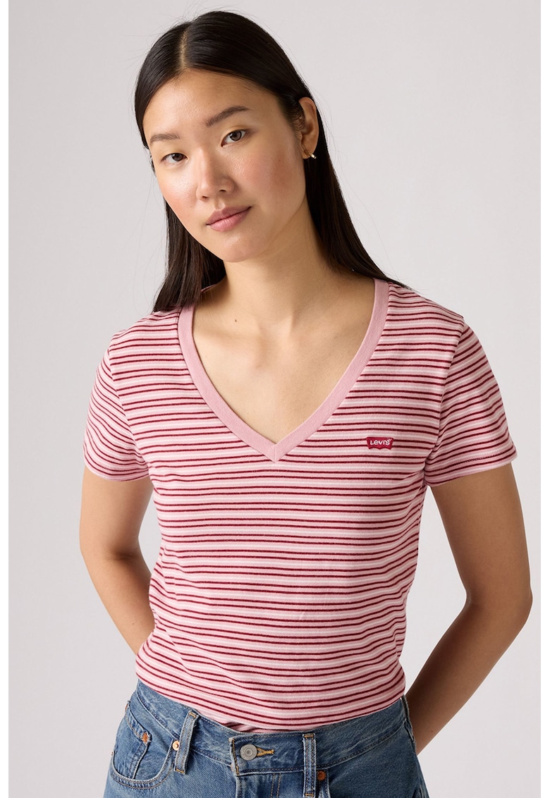 Tricou din bumbac cu decolteu in V