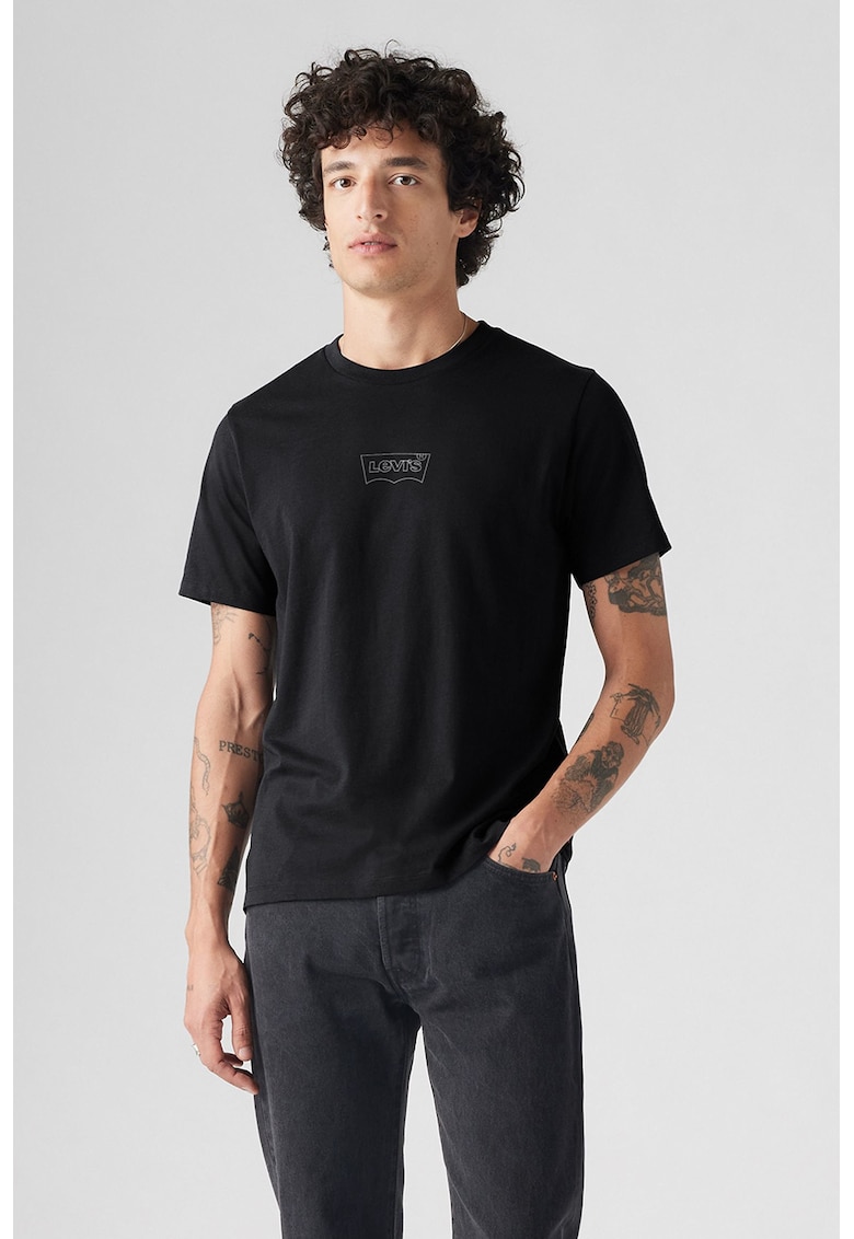 Tricou cu imprimeu logo - Negru/Gri cenusiu