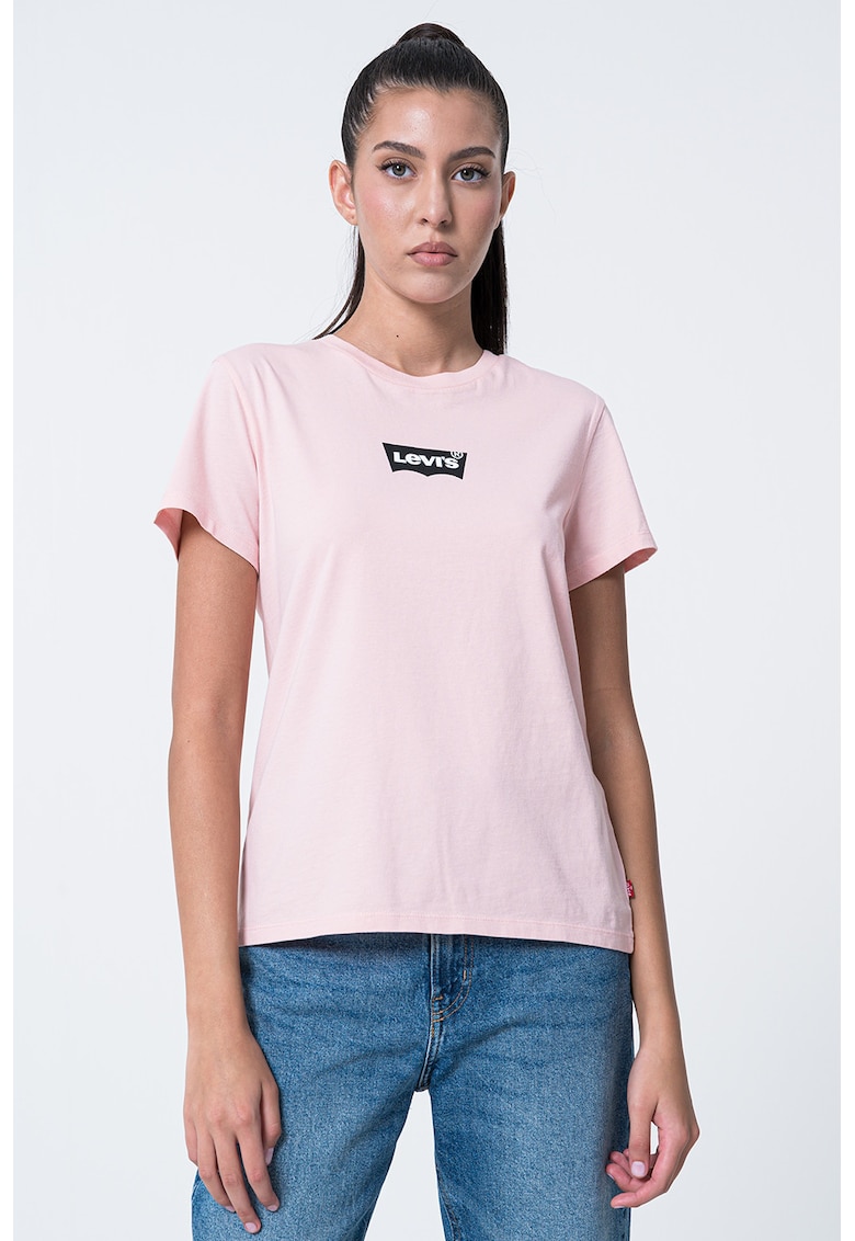 Tricou de bumbac cu decolteu la baza gatului - Roz deschis/Roz