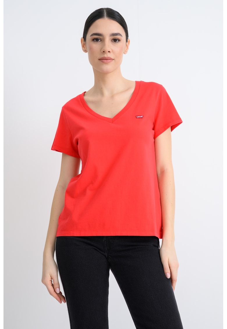 Tricou de bumbac cu decolteu in V