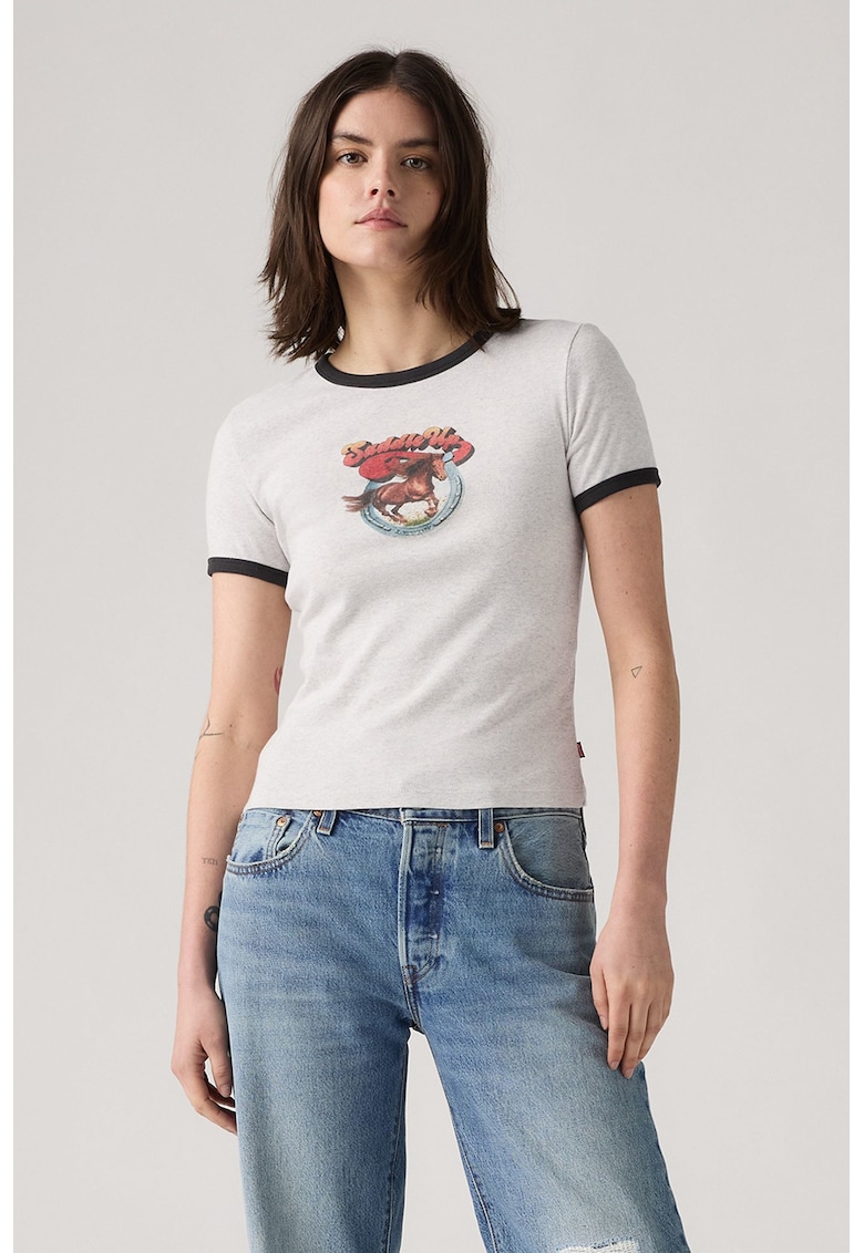 Tricou crop cu imprimeu grafic