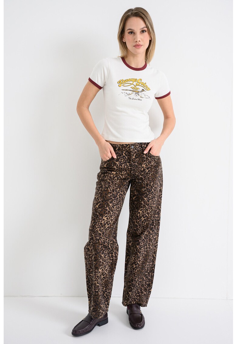 Tricou crop cu imprimeu grafic - Alb murdar