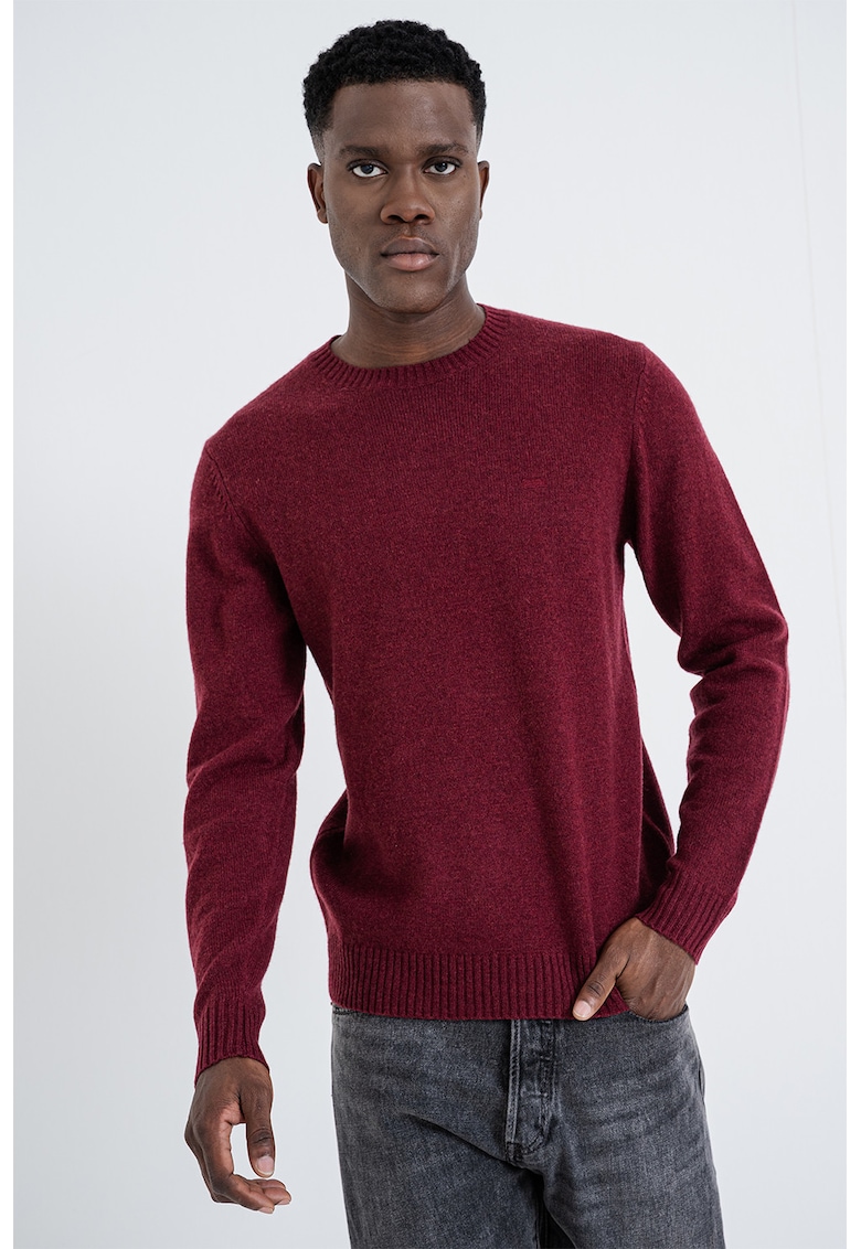 Pulover din amestec de lana cu decolteu la baza gatului