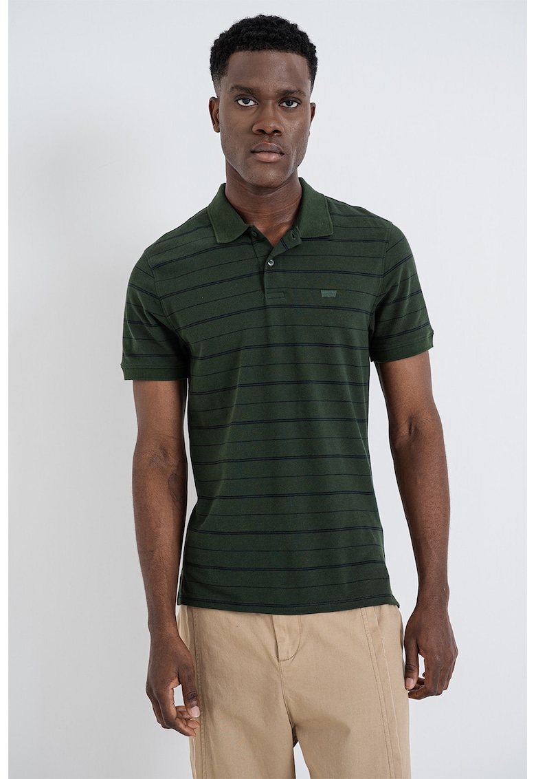 Tricou polo slim fit Housemark - Negru/Verde inchis