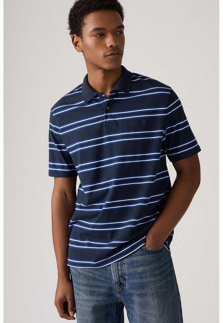 Tricou polo de bumbac - Alb/Albastru indigo/Bleumarin