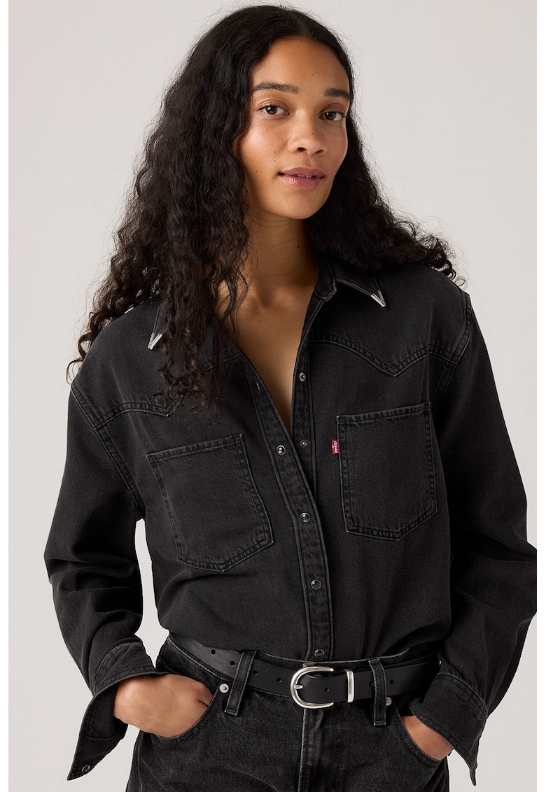 Camasa lejera din denim cu buzunare aplicate Teodora