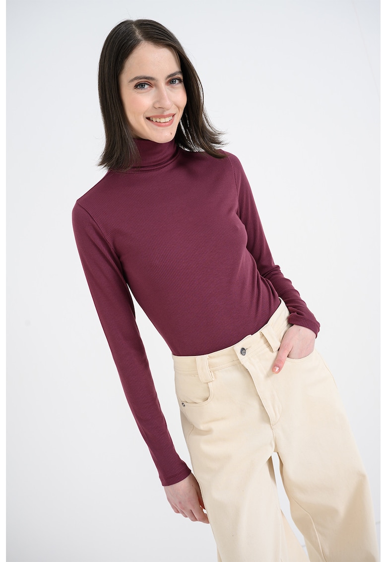 Bluza din amestec de modal cu guler inalt si maneci lungi