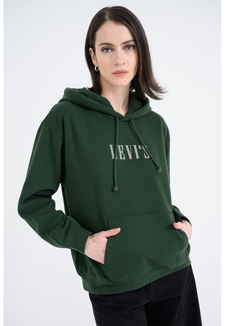 Hanorac din amestec de bumbac cu logo si buzunar kangaroo