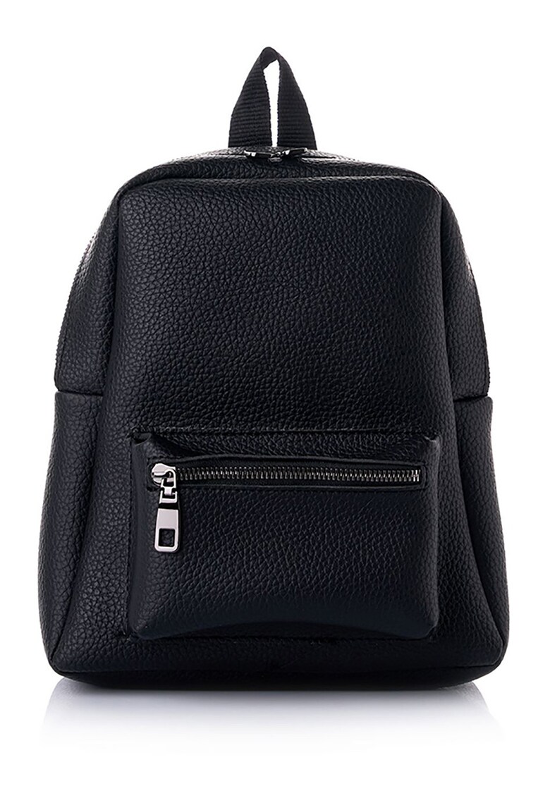 Rucsac din piele ecologica cu fermoar si aspect texturat - Negru
