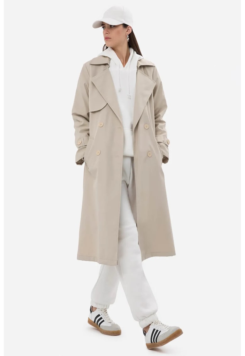Palton dama - trench cu curea - elegant - bej - poliester