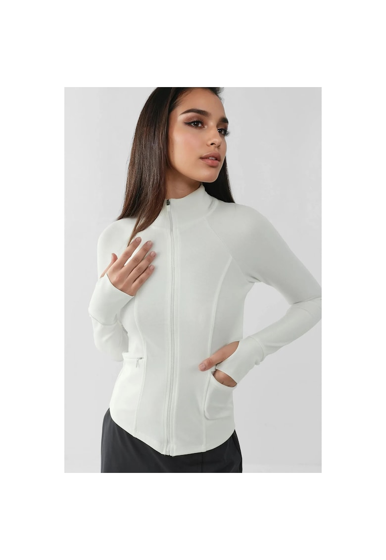 Bluza sport dama - tricotat - guler inalt - alb -
