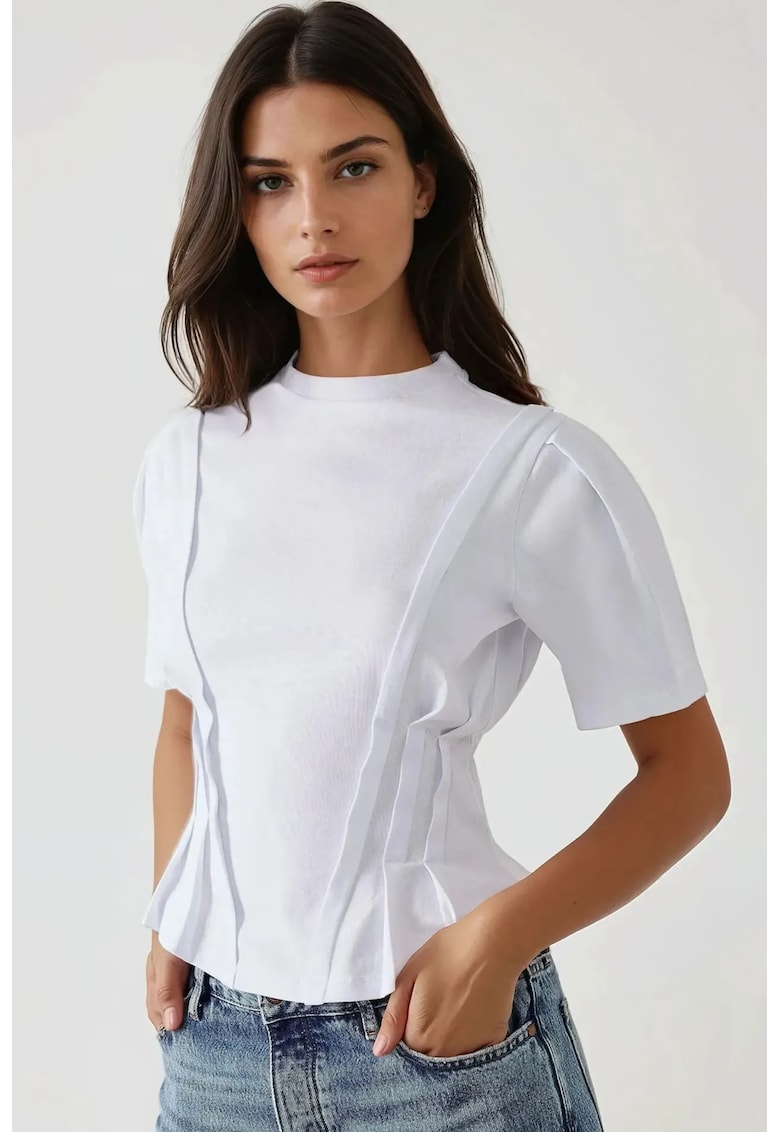 Tricou dama jerseu - decolteu rotund - alb