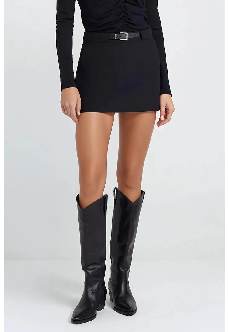Fusta mini dreapta dama - talie normala - textil - negru