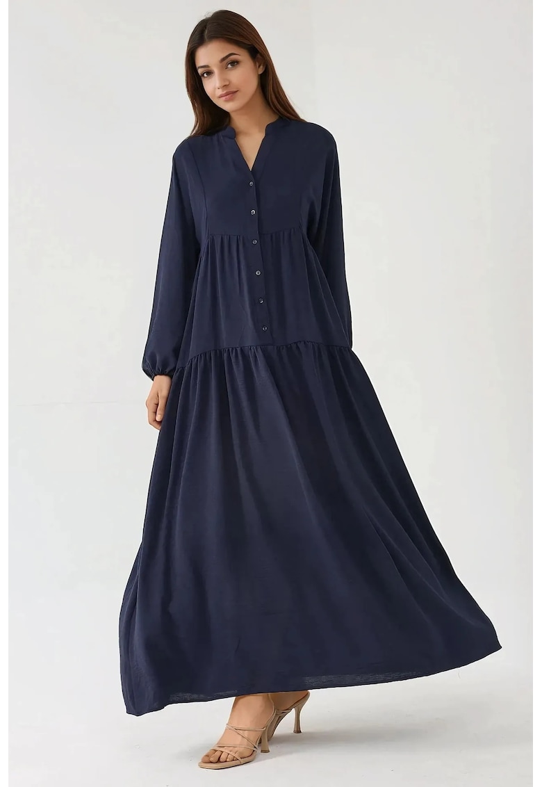 Rochie Maxi - Texturata - Albastru marin - Textil -