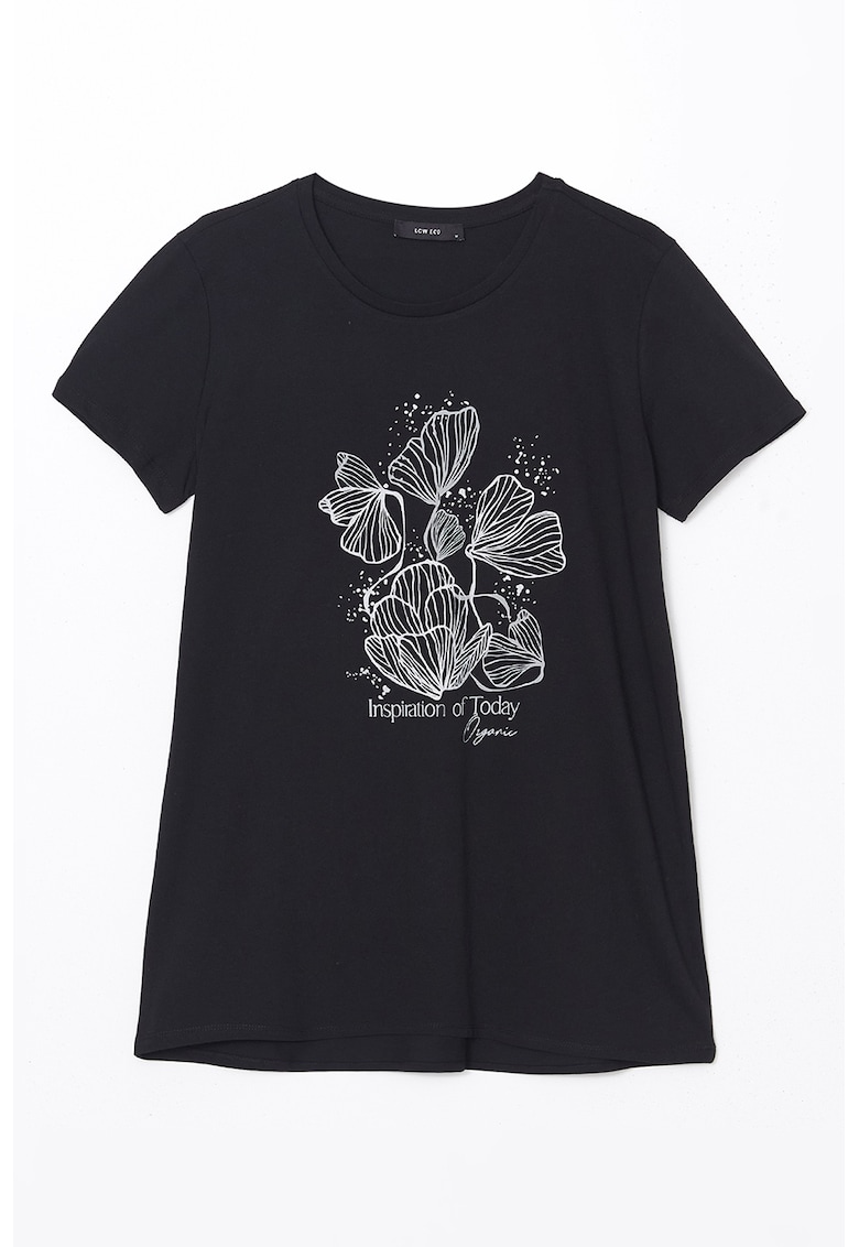 Tricou de bumbac cu imprimeu floral - Alb/Negru