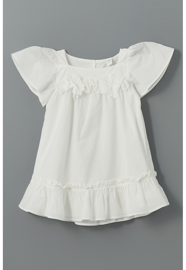 Rochie din bumbac cu decolteu patrat - Alb fildes