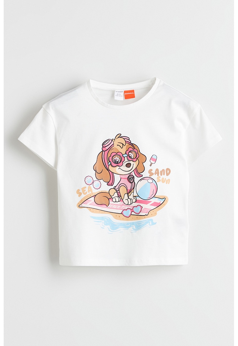 Tricou de bumbac cu Paw Patrol - Alb/Albastru pastel/Caramel