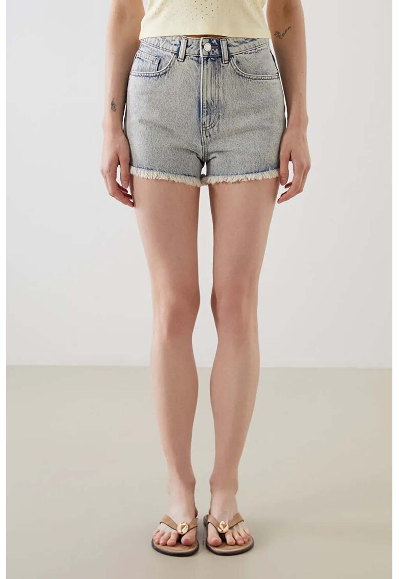 Blugi scurti cu talie inalta - Albastru deschis melange