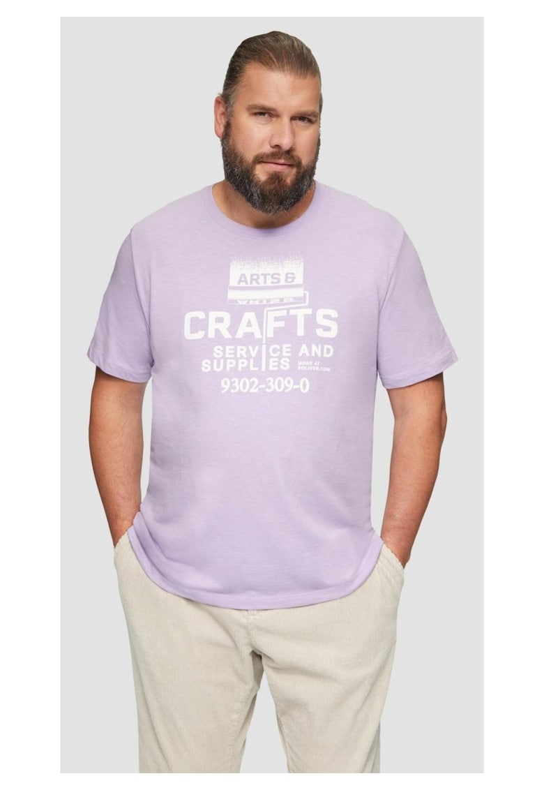 Big Sizes Tricou barbati big sizes cu imprimeu text si decolteu la baza gatului - Lila