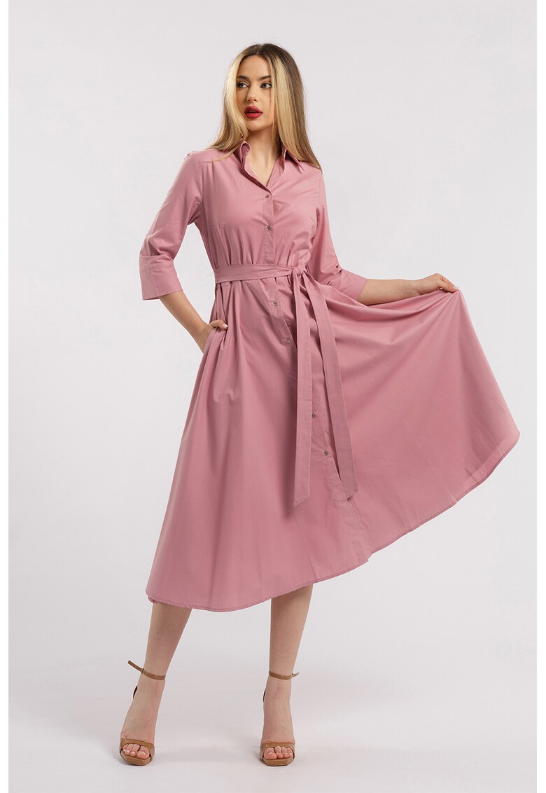 Rochie-camasa evazata cu cordon in talie