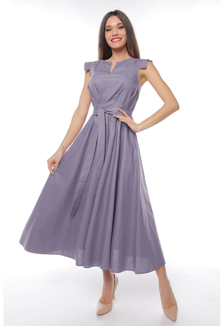 Rochie midi din bumbac cu un cordon - Violet prafuit