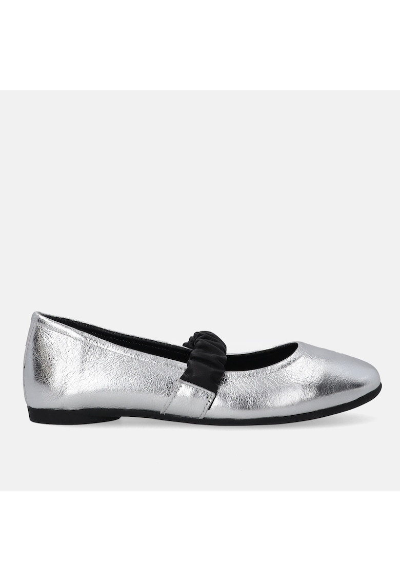 Balerini din piele cu aspect metalizat si bareta elastica