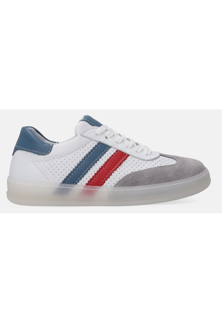 Pantofi sport din piele - cu garnituri de piele intoarsa si perforatii - Alb - Gri - Alb/Gri