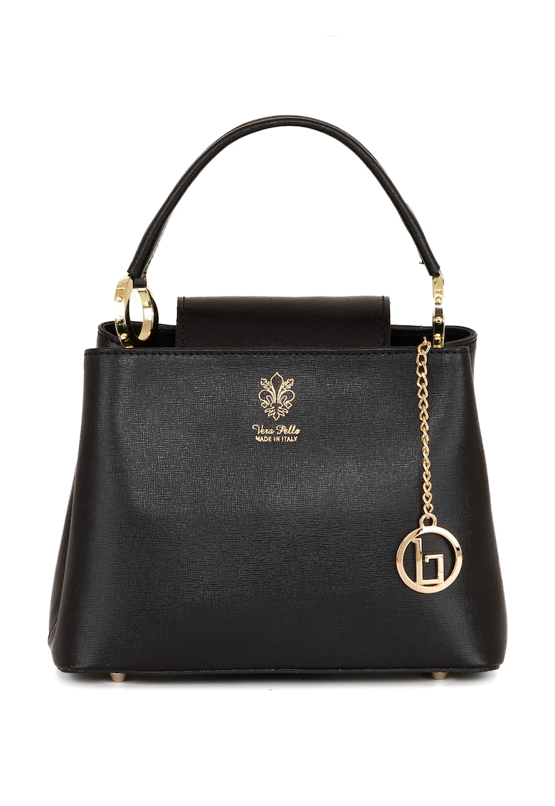 Geanta de piele cu maner si doua compartimente - Negru Geanta de piele cu maner si doua compartimente - Negru