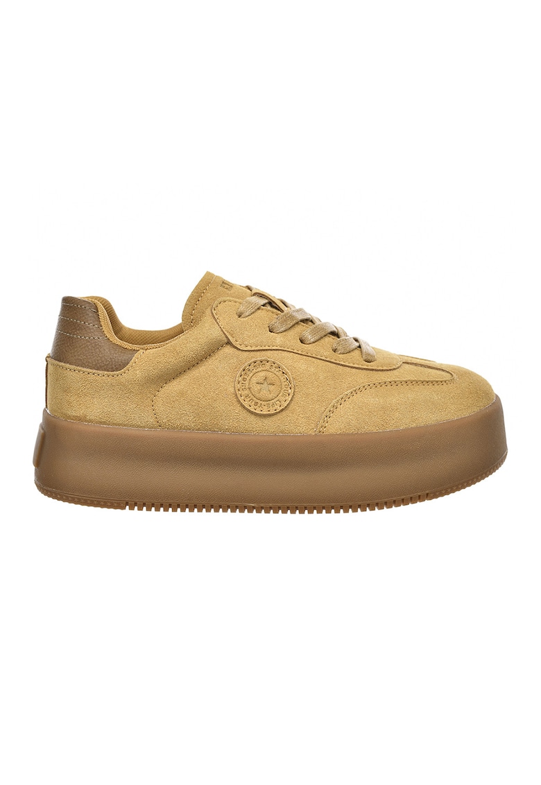 Pantofi sport flatforma de piele ecologica - Maro camel
